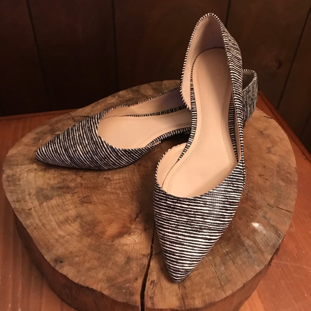 Black & White Strip Pointed Toe Flats